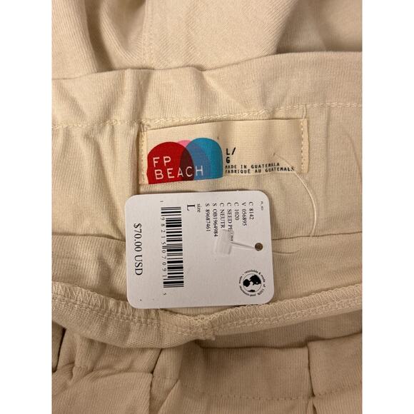 New Free People Palma Beach Pants LARGE Womens Wide Leg Cuffed Relax Ivory Cream - Picture 6 of 7